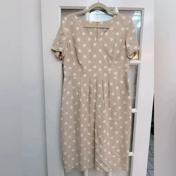 Pure Collection | 100% Silk Cream White Polka Dot Dress Size 12 Pinup Rockabilly - Picture 11 of 11